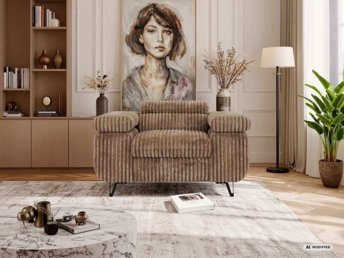 SESSEL PETER 1 - Braun Cord - Schwarz/Braun, Textil/Metall (126/76/99cm) - MKS