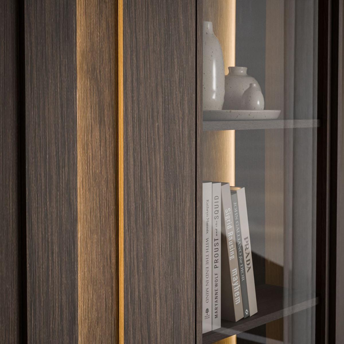 VITRINE ALMA mit LED-Beleuchtung - Eichefarben/Schwarz, Holzwerkstoff (94/196/40cm) - Lookway