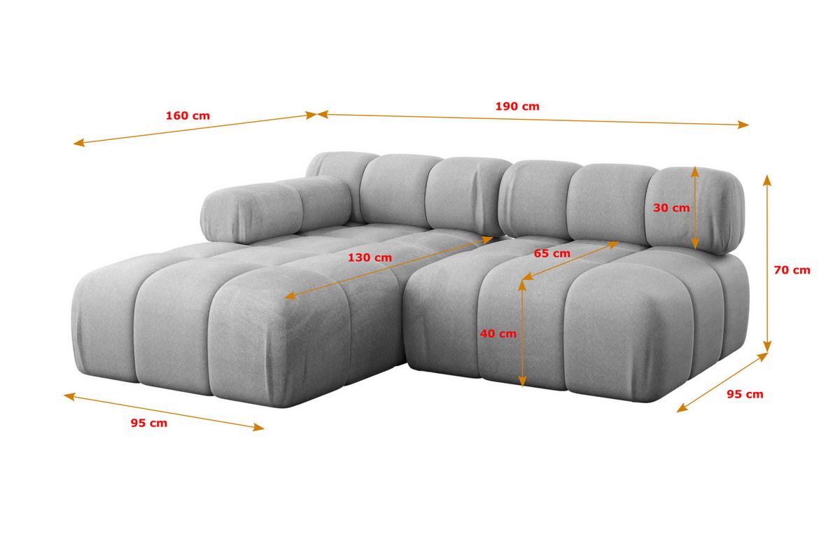 ECKSOFA modulares Sofa Razon-L1 - 190x160x70 cm Hellgrau Velours - Hellgrau, Holzwerkstoff/Textil (190/160cm) - ALTDECOR