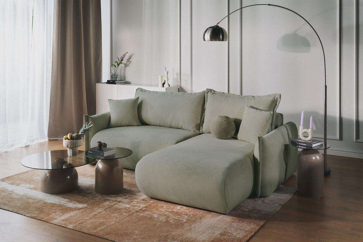 ECKSOFA Cushi Salbeigrün-Chenille - Schwarz/Hellgrün, Kunststoff/Textil (183/252cm) - Selsey