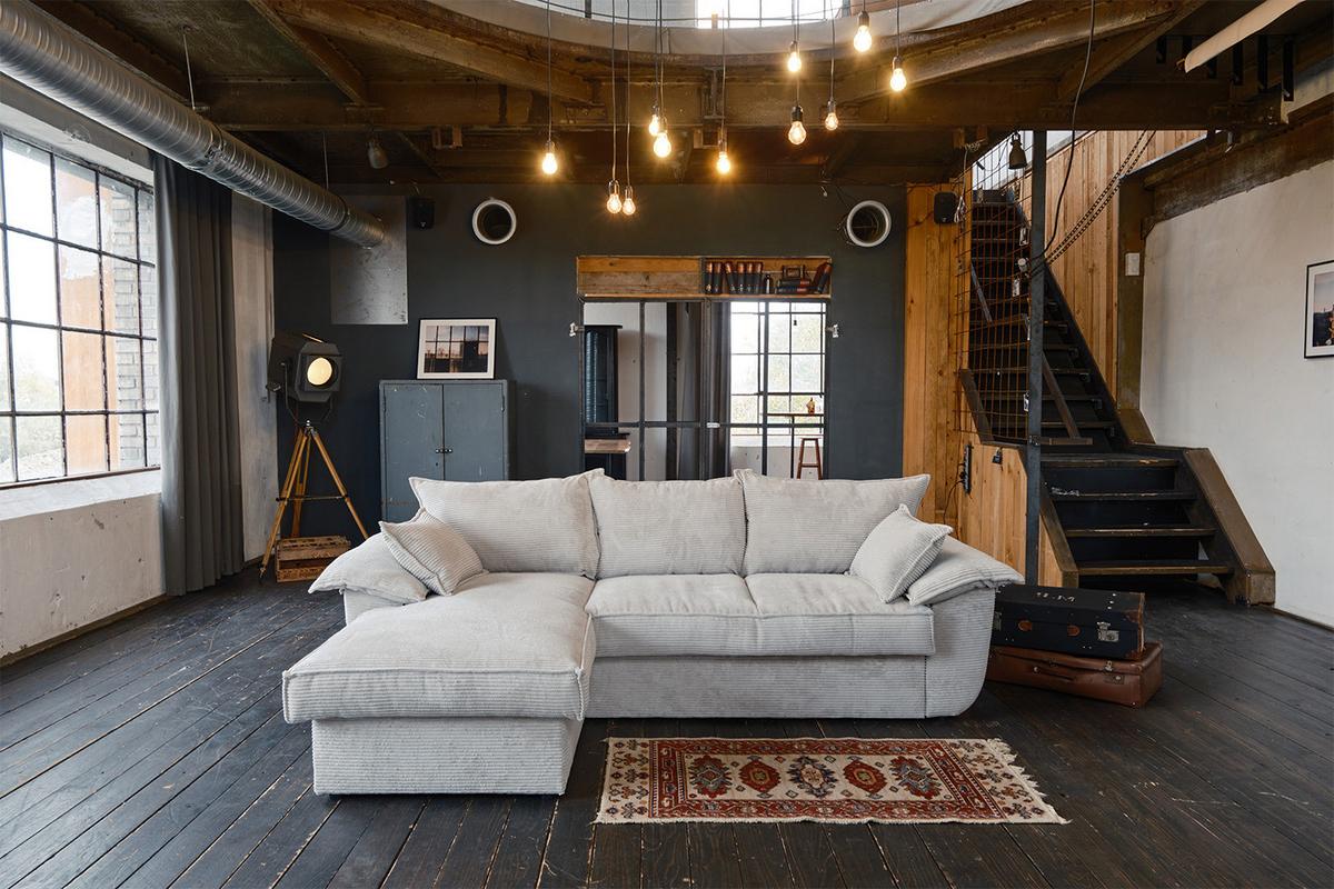 ECKSOFA DAMETO Weiß Cord Mit Schlaffunktion - Schwarz/Weiß, Kunststoff/Textil (266/174cm) - KAWOLA