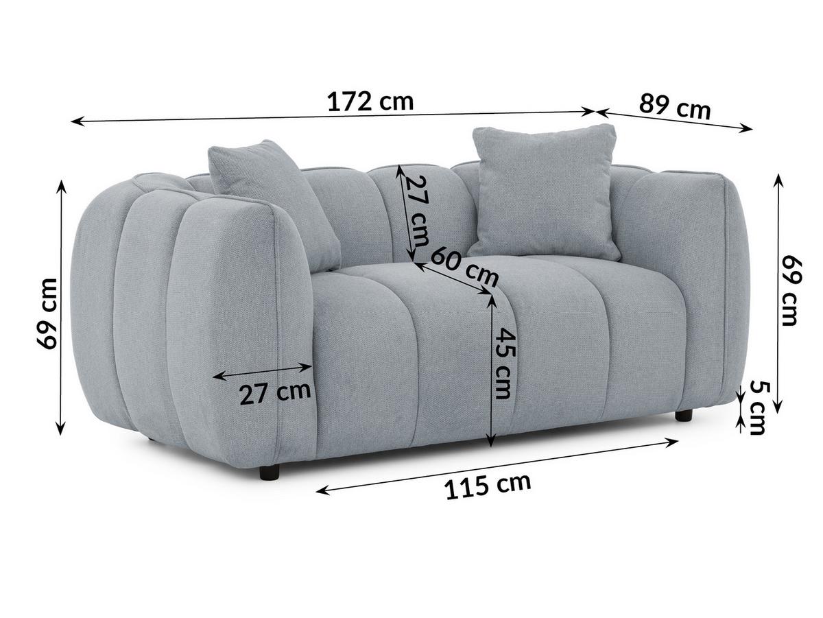 2-SITZER SOFA Nubira in tief gesteppter Bubble-Optik aus weichem Grau Strukturstoff im modernen Design - Schwarz/Grau, Holz/Kunststoff (172/69/89cm) - S-Style Möbel