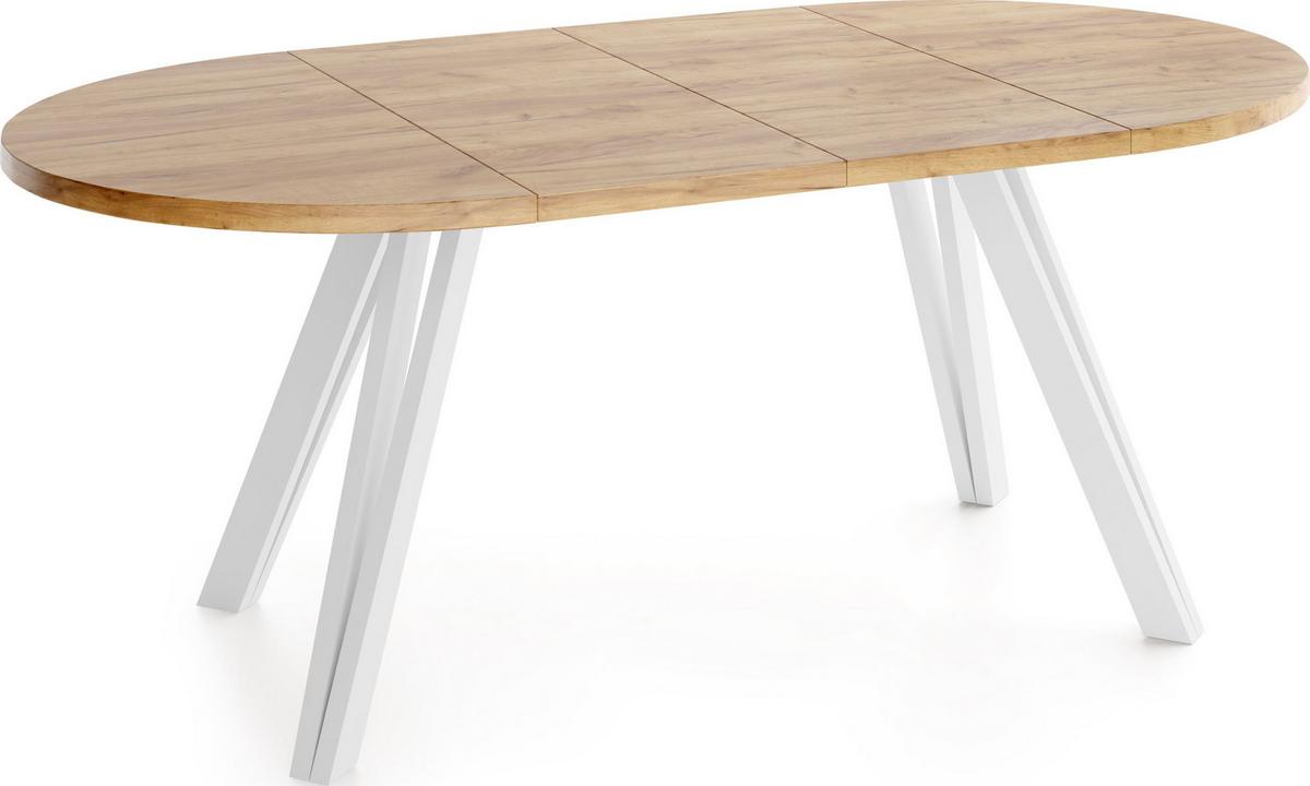 ESSTISCH Ravero runder ausziehbarer, Eiche Braun 100-180/100/77 cm - Eiche Wotan/Weiß, Holz/Holzwerkstoff (100/180/76.5cm) - WFL GROUP