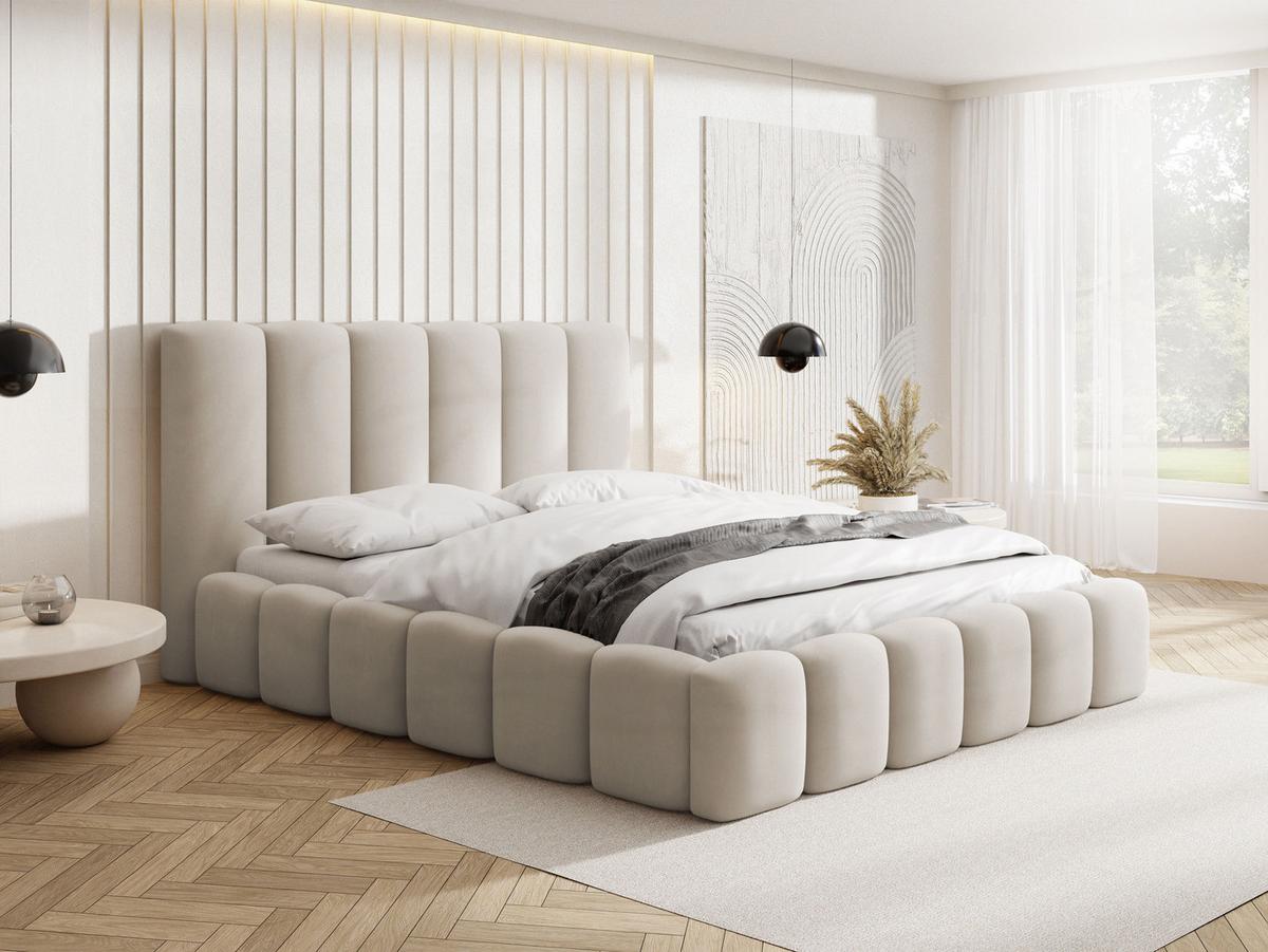 POLSTERBETT Serenity mit Bettkasten, Beige Samt 120x200 cm - Beige/Creme, Holzwerkstoff/Kunststoff (120/200cm) - WFL GROUP