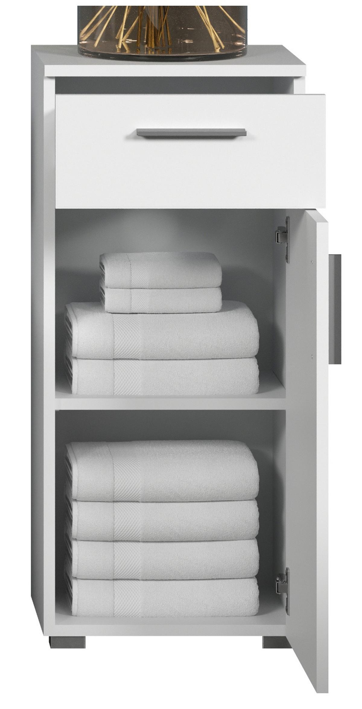KOMMODE weiß Hochglanz 37 x 83 cm, Badschrank in modernem Design - Weiß Hochglanz/Silberfarben, Holzwerkstoff/Kunststoff (37/83/31cm) - Top.Furn