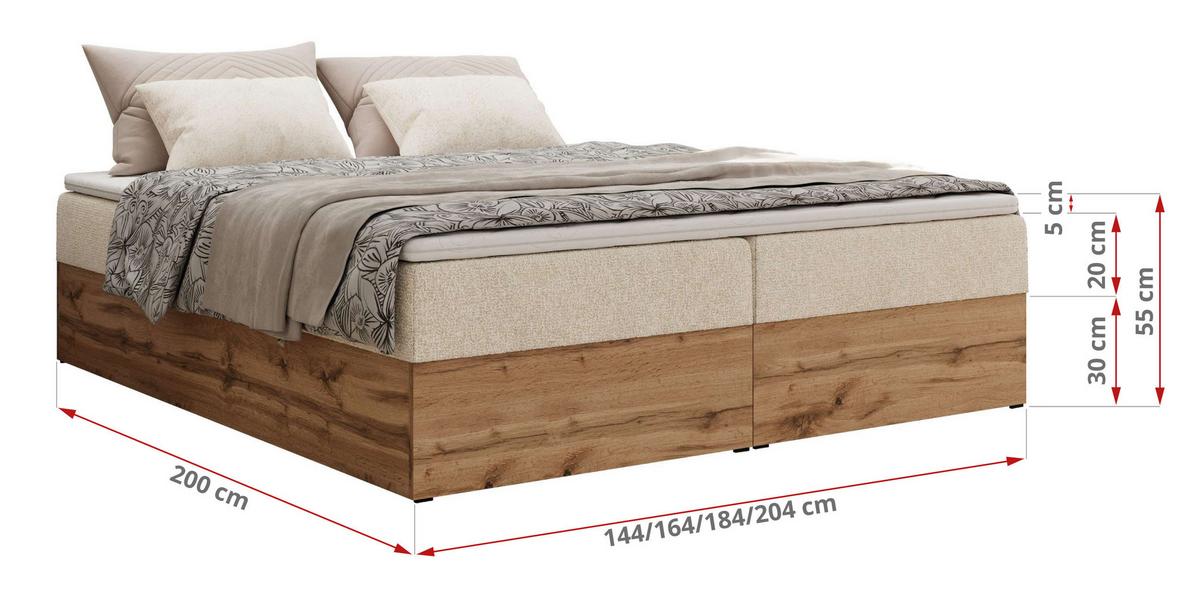 BOXBETT WOOD ZERO 160/200 - Creme Struktur - H4 - Topper Visco - Creme, Textil (160/200cm) - MKS