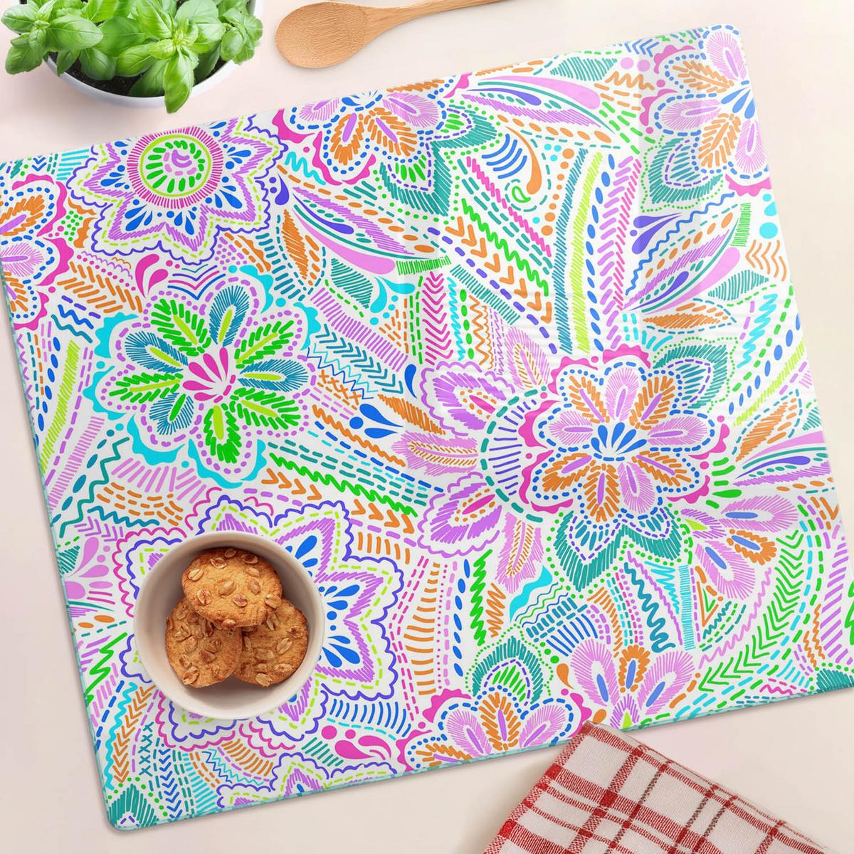 GLASPLATTE 60x52 cm Blumenmuster - Multicolor, Glas (60/0.4/52cm) - TULUP