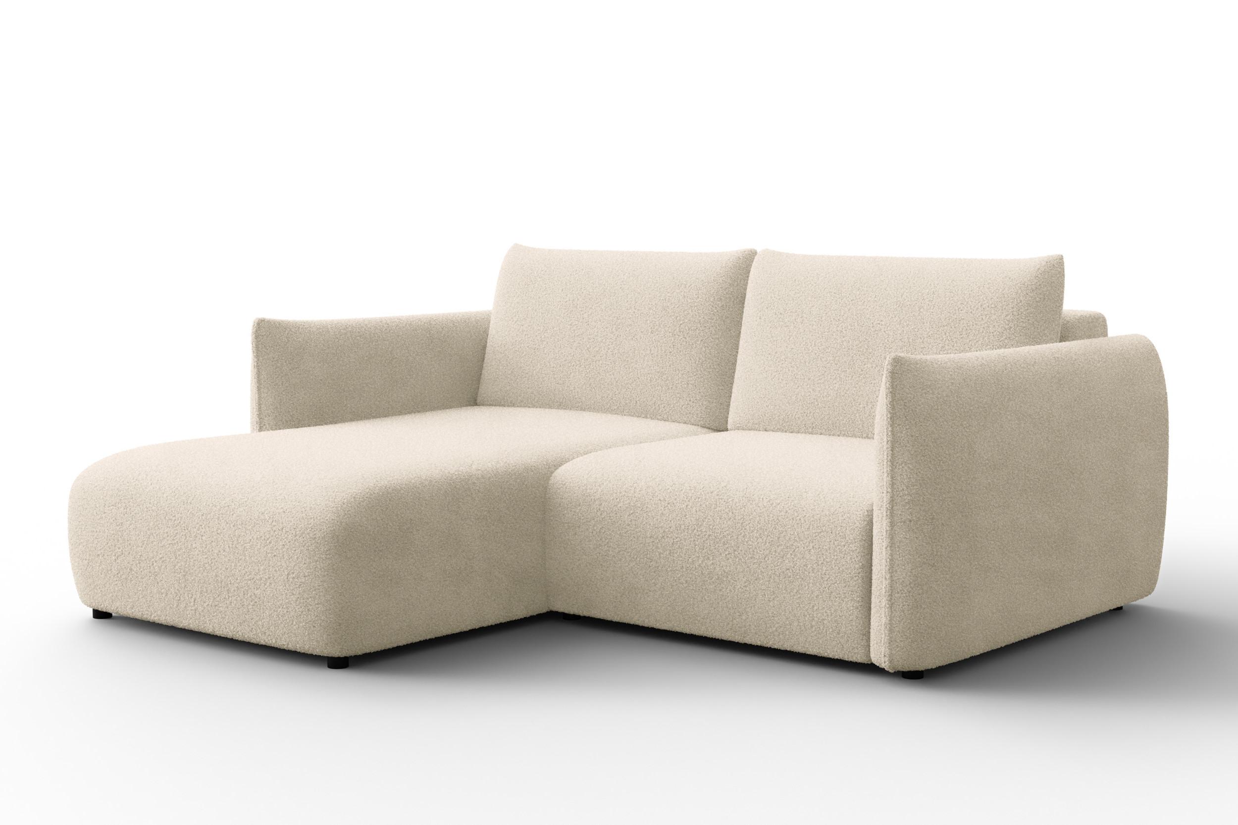 ECKSOFA TAUER 3-Sitzer LINKS, Bouclé-Stoff ecru - Ecru/Schwarz, Holz/Textil (173/206cm) - Courtois Laville
