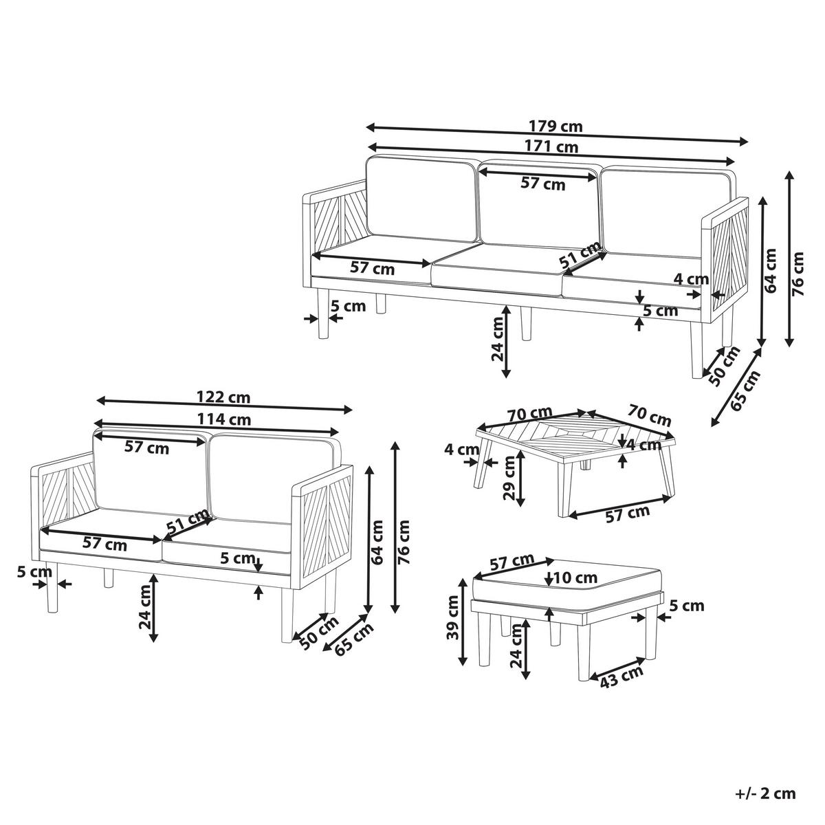 LOUNGE-SET Akazienholz 4-sitzer Hellbraun Baratti - Hellbraun, Holz - Beliani