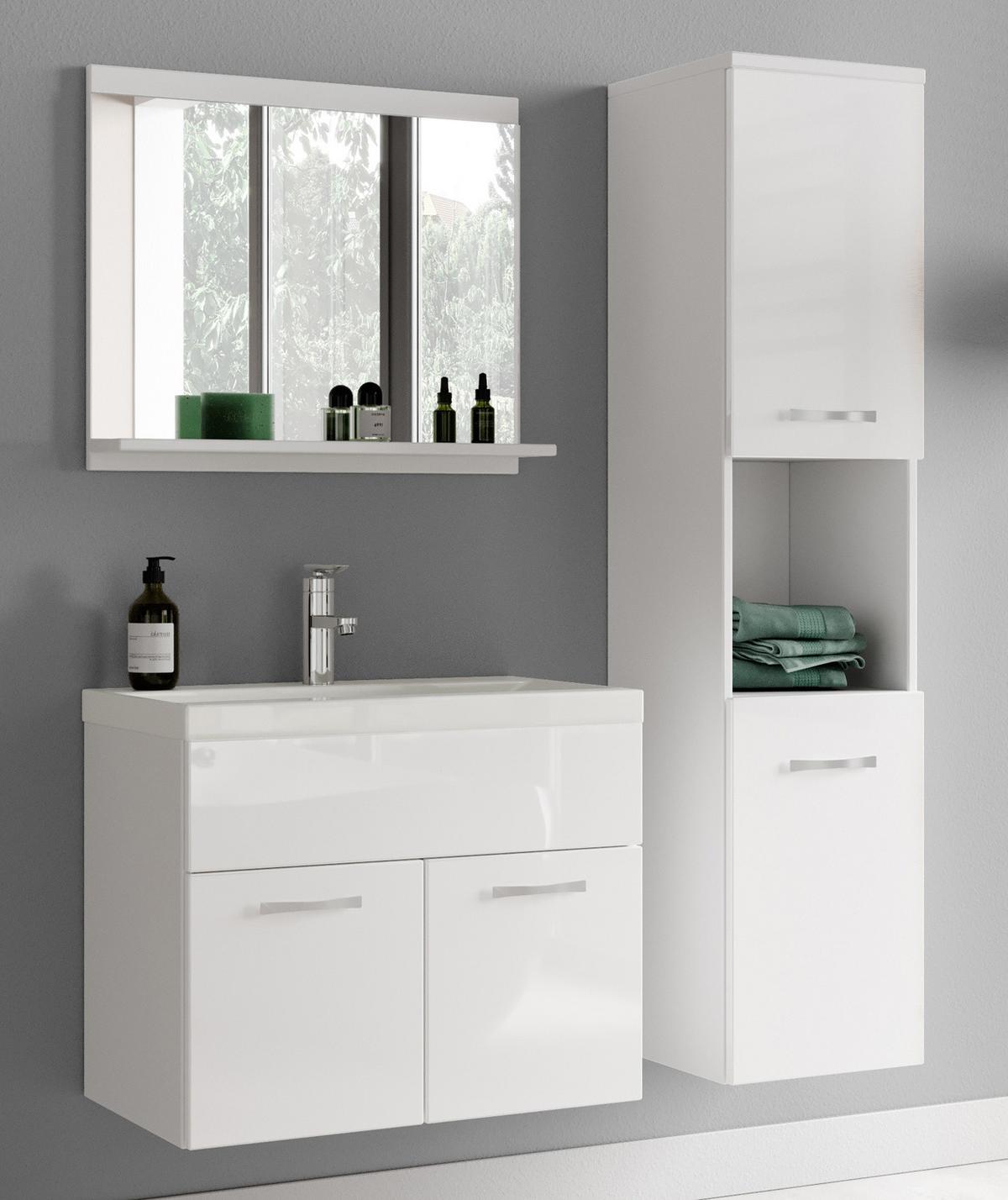 BADMÖBEL-SET Montreal 02 3 Teile Weiß Hochglanz - 60 x 35 x 51 cm - Chromfarben/Weiß Hochglanz, Holz/Metall (60/51/35cm) - Badplaats