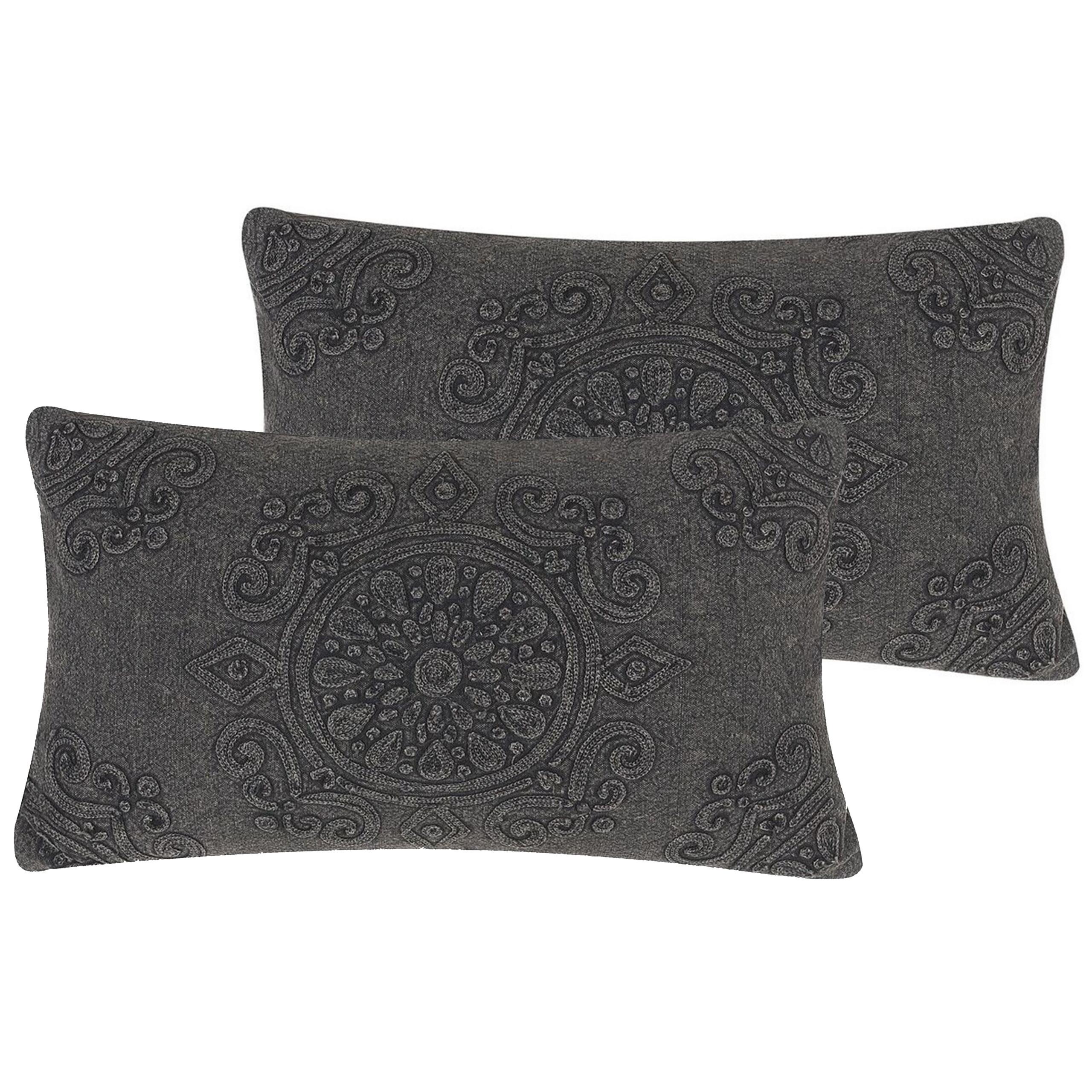 DEKOKISSEN 2er-Set Dunkelgrau 30/50 cm Veloor - Dunkelgrau, Naturmaterialien (30/50cm) - Beliani