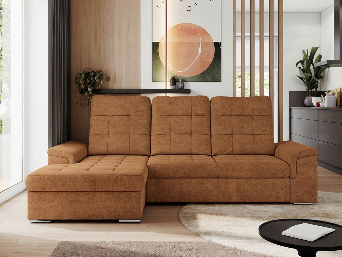 ECKSOFA MADRITO L - Orange Struktur - Links - Silberfarben/Orange, Textil/Metall (160/256cm)