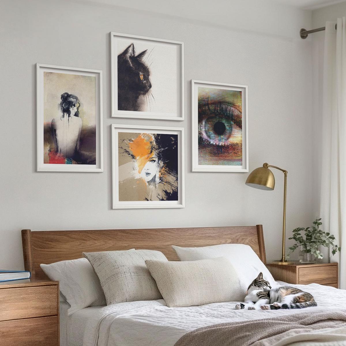 BILDER SET 4er Set - 50x50 cm & 40x60 cm Weißer Rahmen - Porträt einer Frau, Auge, Farben, Emotionen - Weiß, Kunststoff (50/50cm) - TULUP