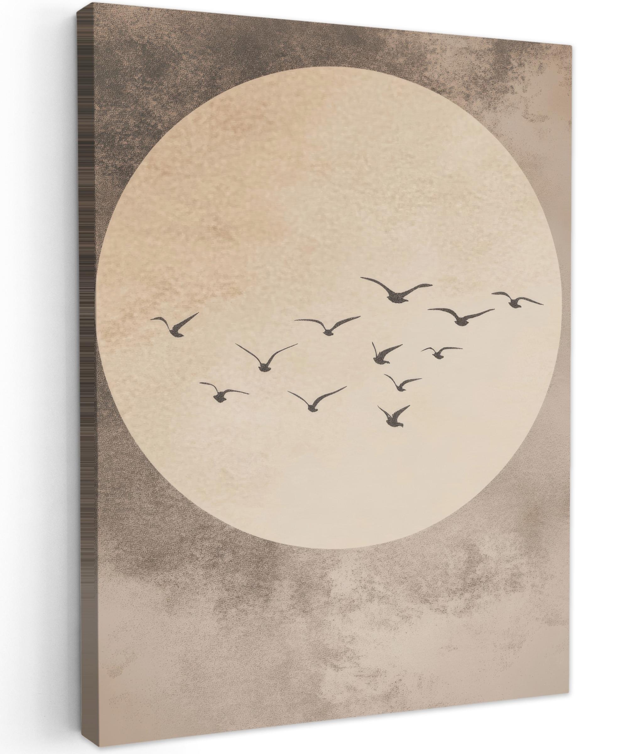 LEINWANDBILD Vogel - Beige - Japanisch Wandbild Wohnzimmer 60x80 cm - Taupe, Textil (60/80cm) - MuchoWow