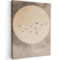 LEINWANDBILD Vogel - Beige - Japanisch Wandbild Wohnzimmer 60x80 cm - Taupe, Textil (60/80cm) - MuchoWow
