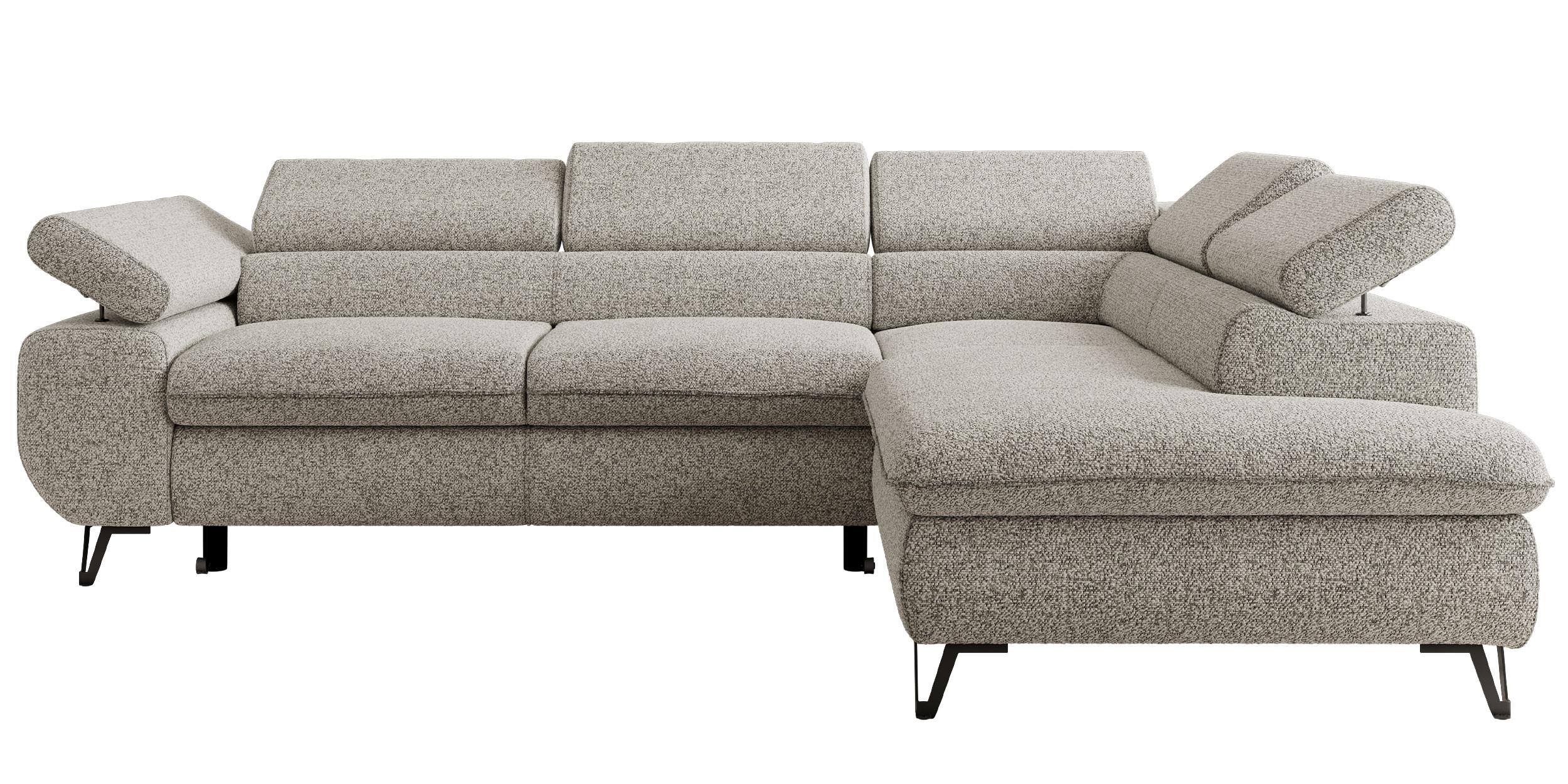 ECKSOFA PABLO L Hellgrau Struktur - Rechts Seite mit Visco Topper - Hellgrau/Schwarz, Textil/Metall (273/208cm) - MKS