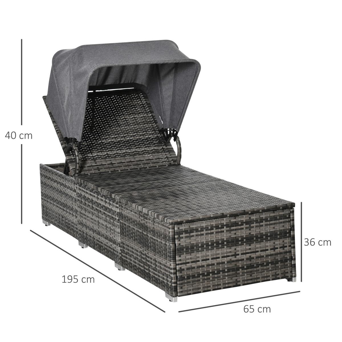 SONNENLIEGE aus Polyrattan, Grau - Grau, Metall (65/40/195cm) - Outsunny
