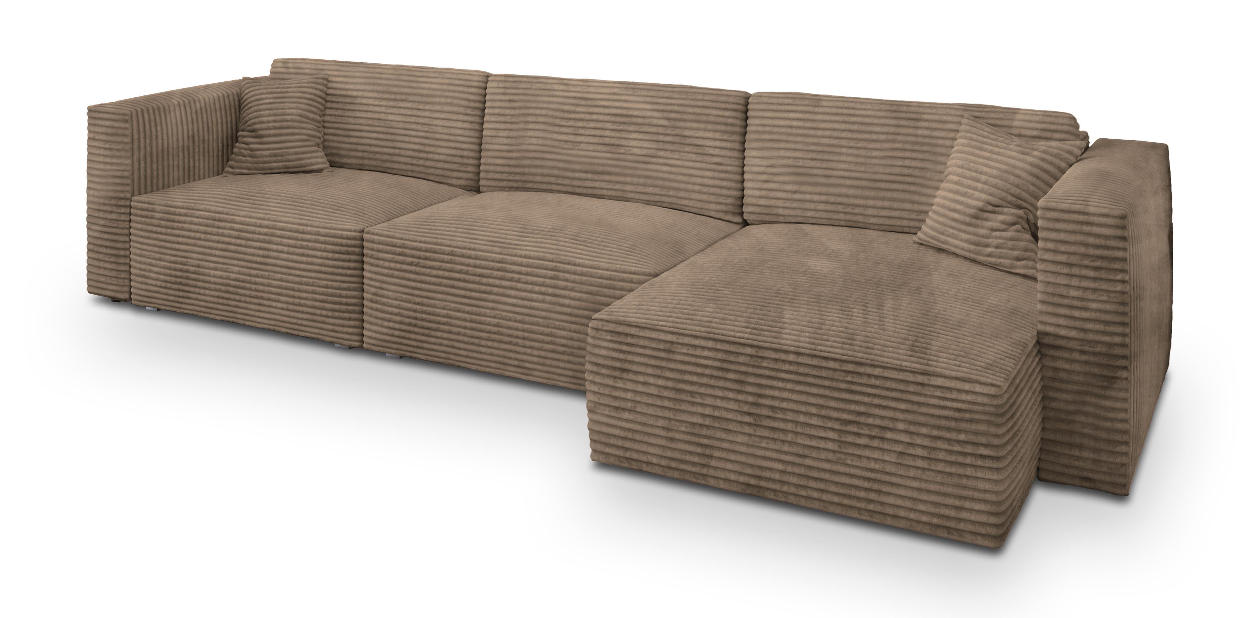 ECKSOFA TOLMO Beige Kordstoff mit Schlaffunktion - Beige/Grau, Holz/Kunststoff (347/148cm) - MASSENO