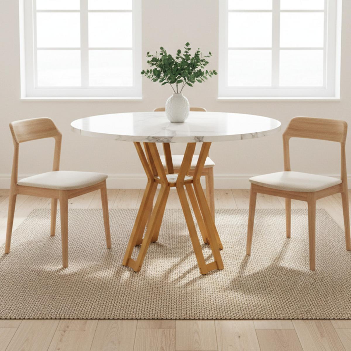 OKRÚHLY JEDÁLENSKÝ STÔL – biely mramorový vzhľad so zlatými nohami - Weiß, Holzwerkstoff/Metall (100/100/76cm) - Urban Meuble