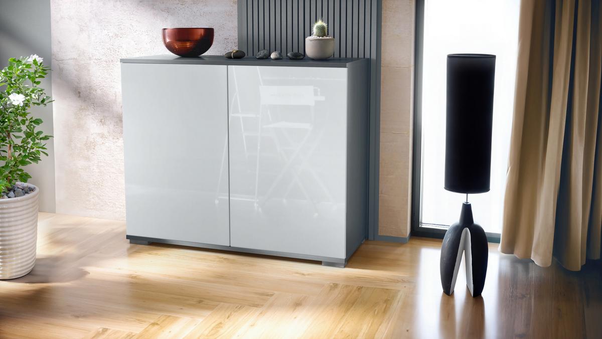KOMMODE Skadu Weiß Hochglanz - Weiß Hochglanz, Holzwerkstoff (92.5/75.5/35cm) - Vladon