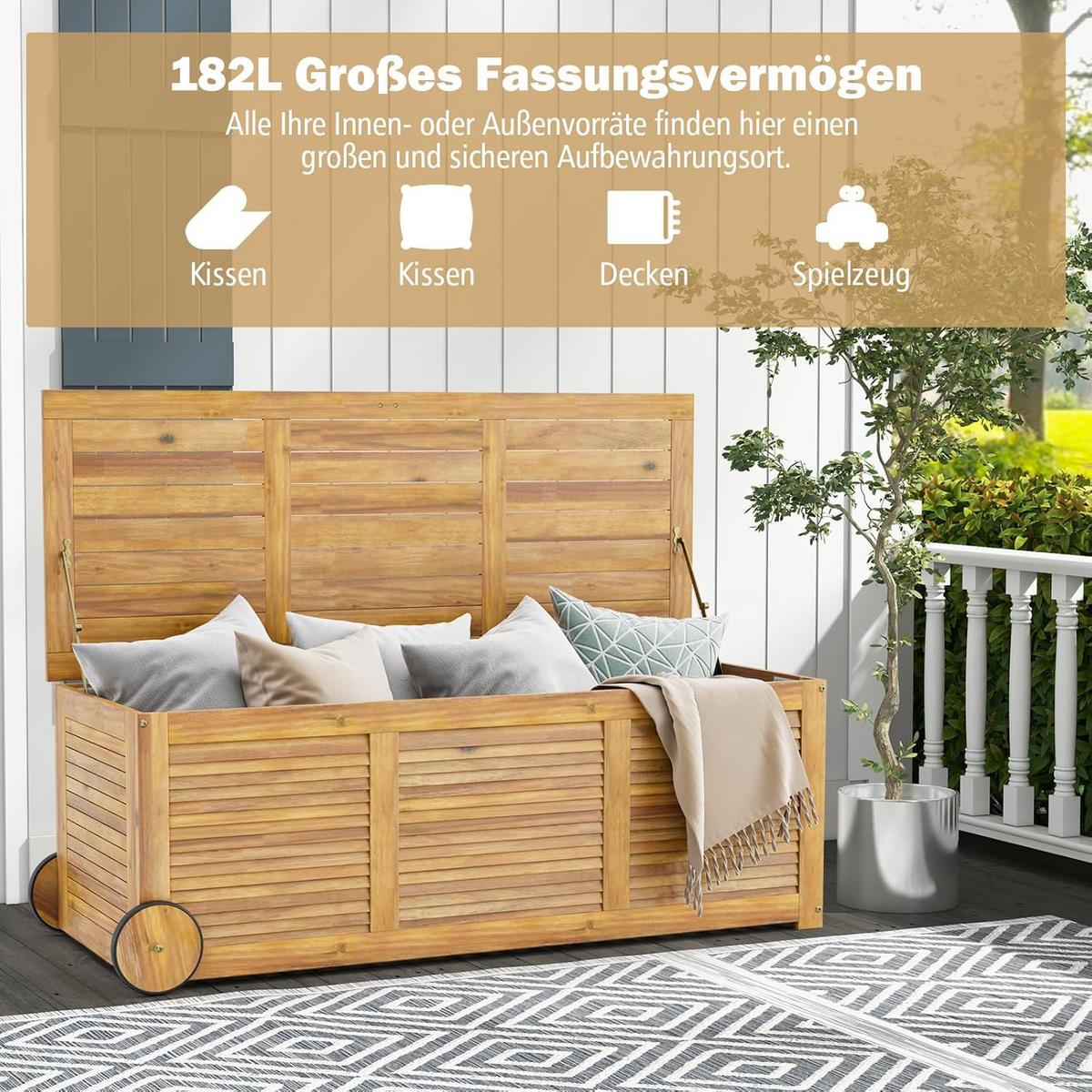 GARTENBOX Auf Rollen Holz - Naturfarben, Kunststoff (127/45/50cm) - COSTWAY