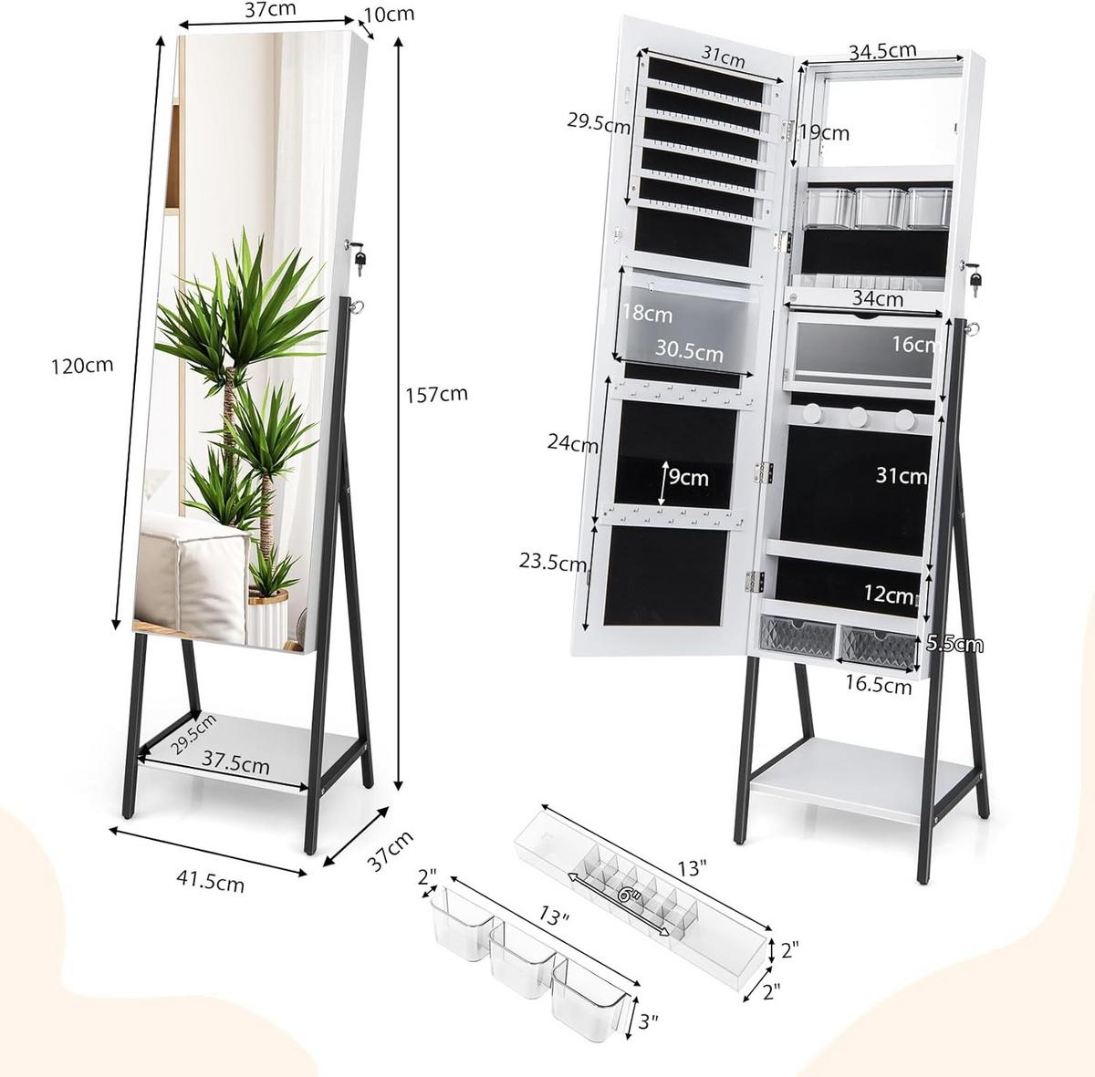 SCHMUCKSCHRANK Weiß - Weiß, Holz (42/157/37cm) - COSTWAY