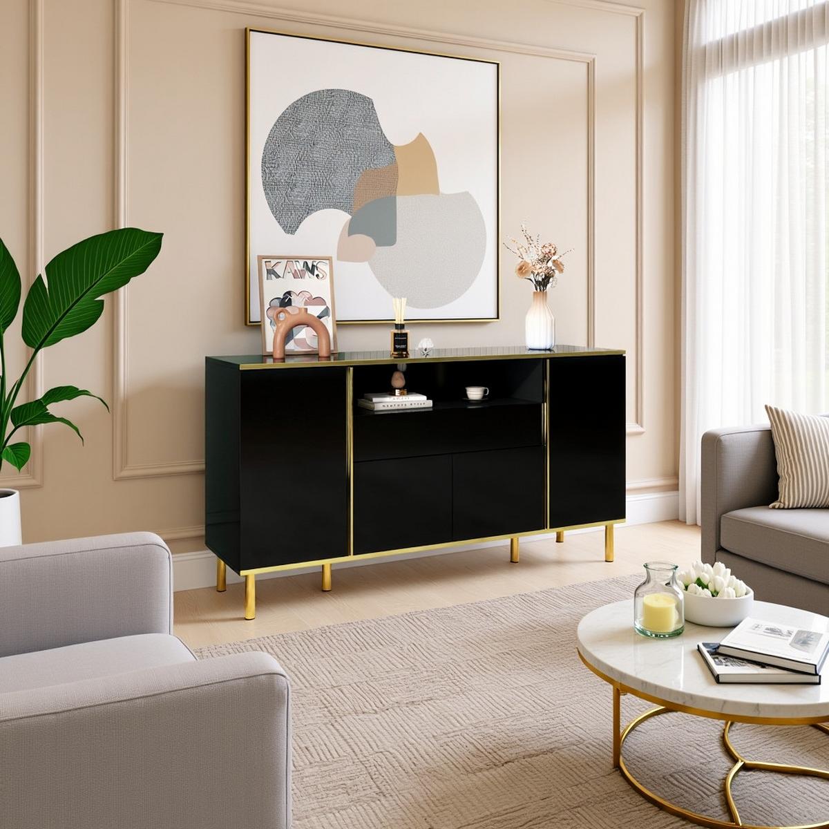 SIDEBOARD Schwarz mit LED 150/40/80 cm - Schwarz, Holzwerkstoff (40/80/150cm) - Urban Meuble