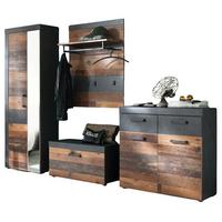 GARDEROBEN-SET 4-teilig in Old Used Wood Vintage 265 cm, Komplettset mit viel Stauraum - Silberfarben/Schwarz, Holzwerkstoff/Kunststoff (265/192/37cm) - Top.Furn
