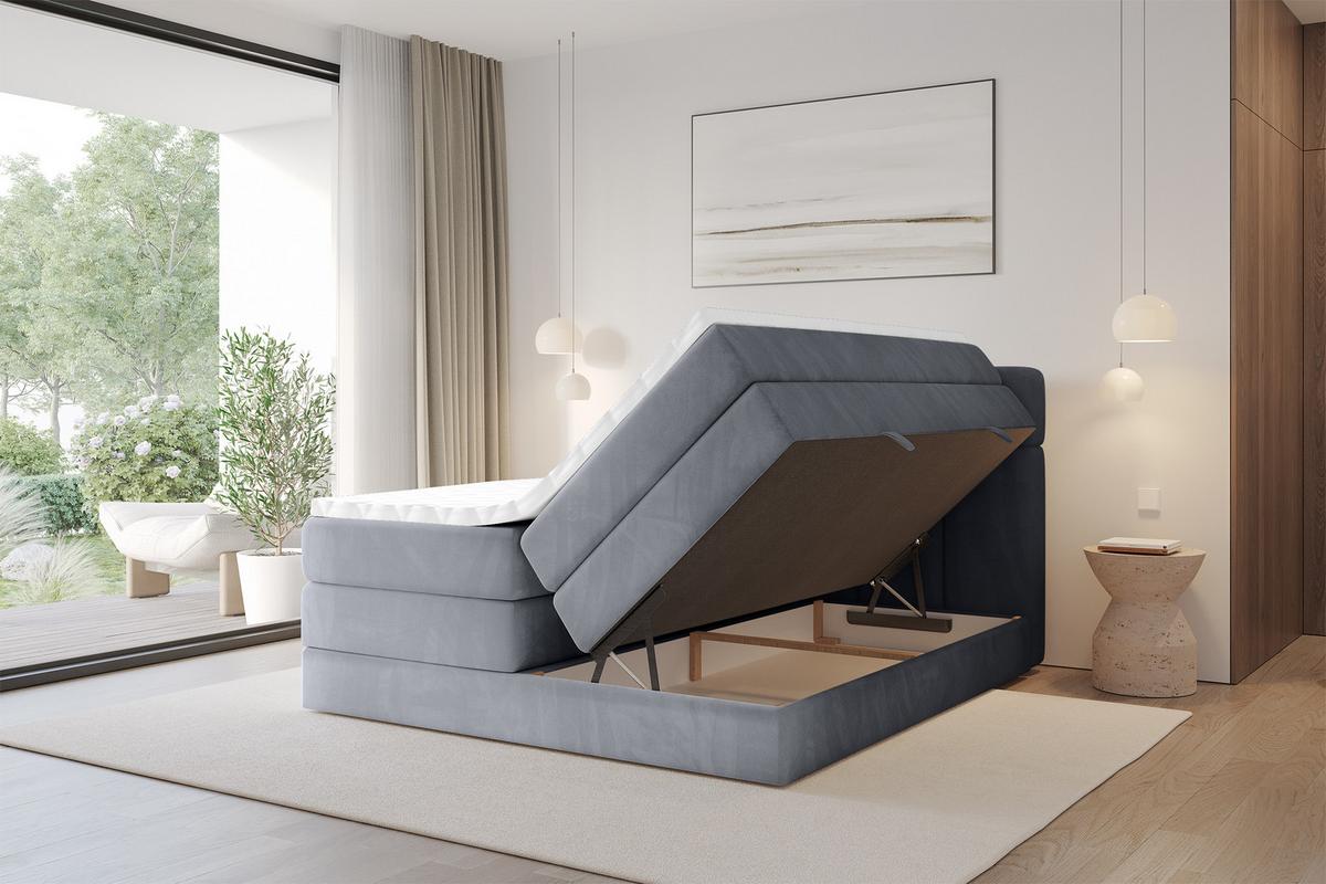 BOXBETT mit Matratze H3/H4 - FAMA KING - 160x200 cm Grau Casablanca - Grau, Holzwerkstoff (160/200cm) - ALTDECOR