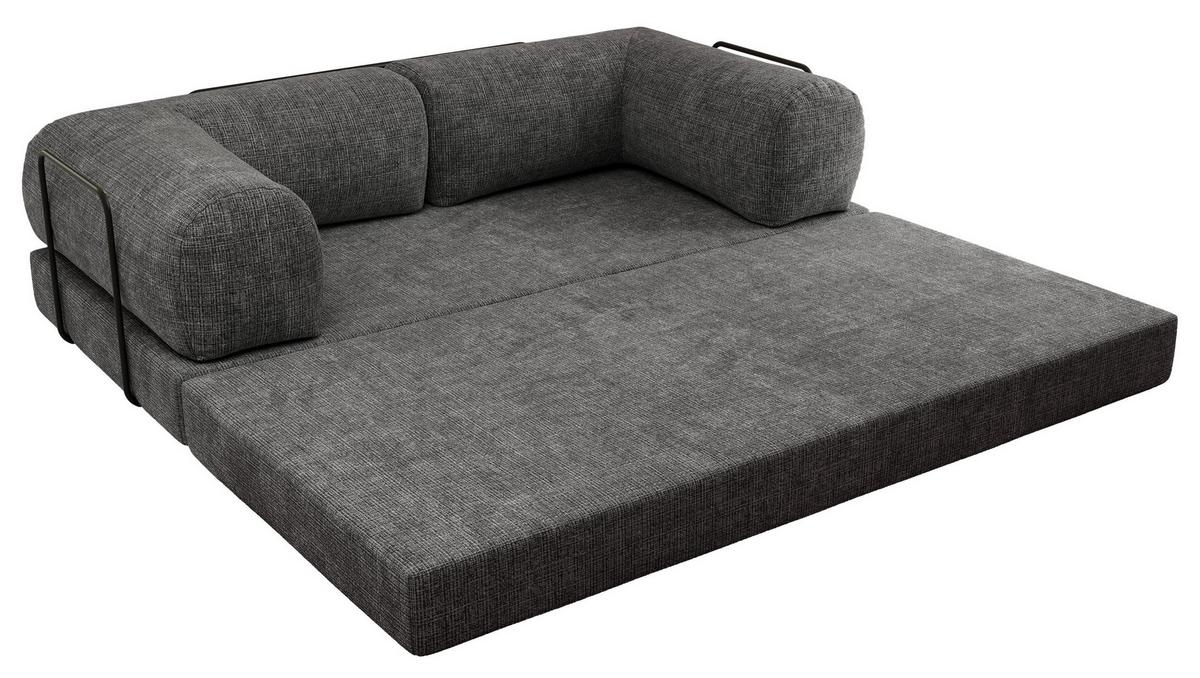 3-SITZER SOFA ORSETTO - Dunkelgrau Schenille grob gewebt - Dunkelgrau/Schwarz, Textil/Metall (200/70/100cm) - MKS