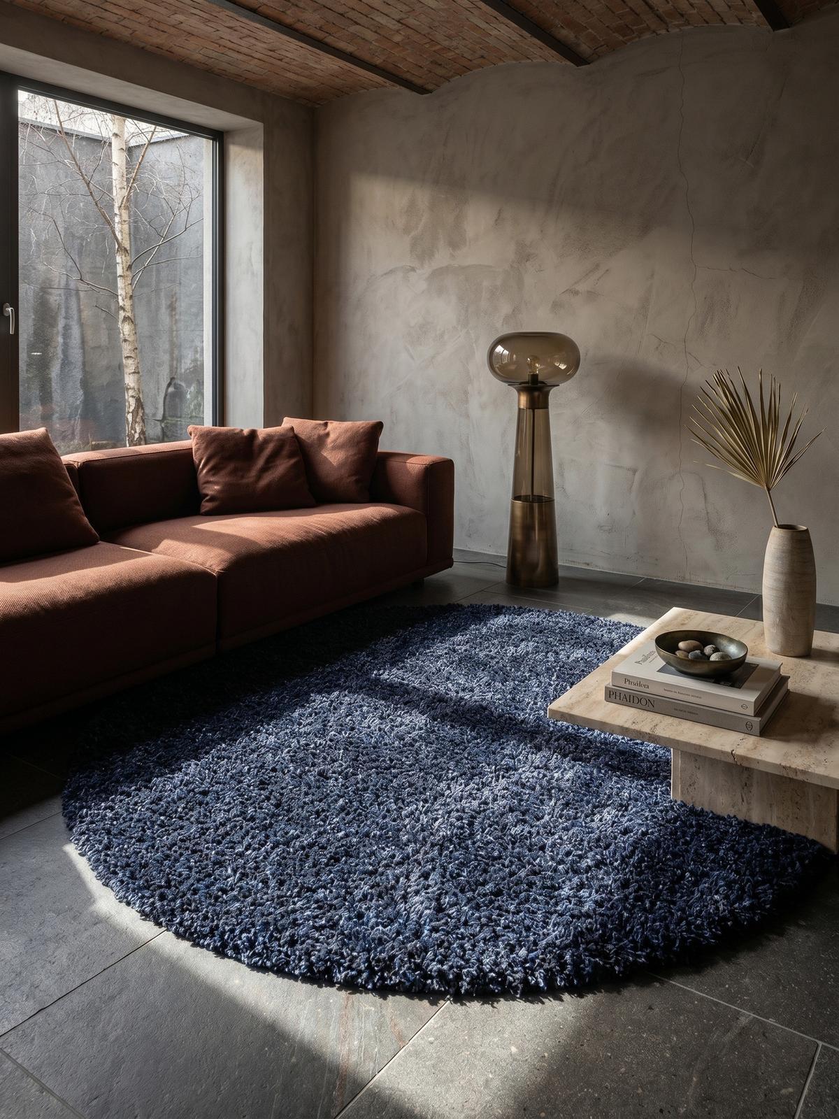 HOCHFLORTEPPICH RHEIN, einfarbig, aus Polypropylen, Marineblau, Ø 120 cm - Blau, Textil (120/120cm) - KADIMA DESIGN