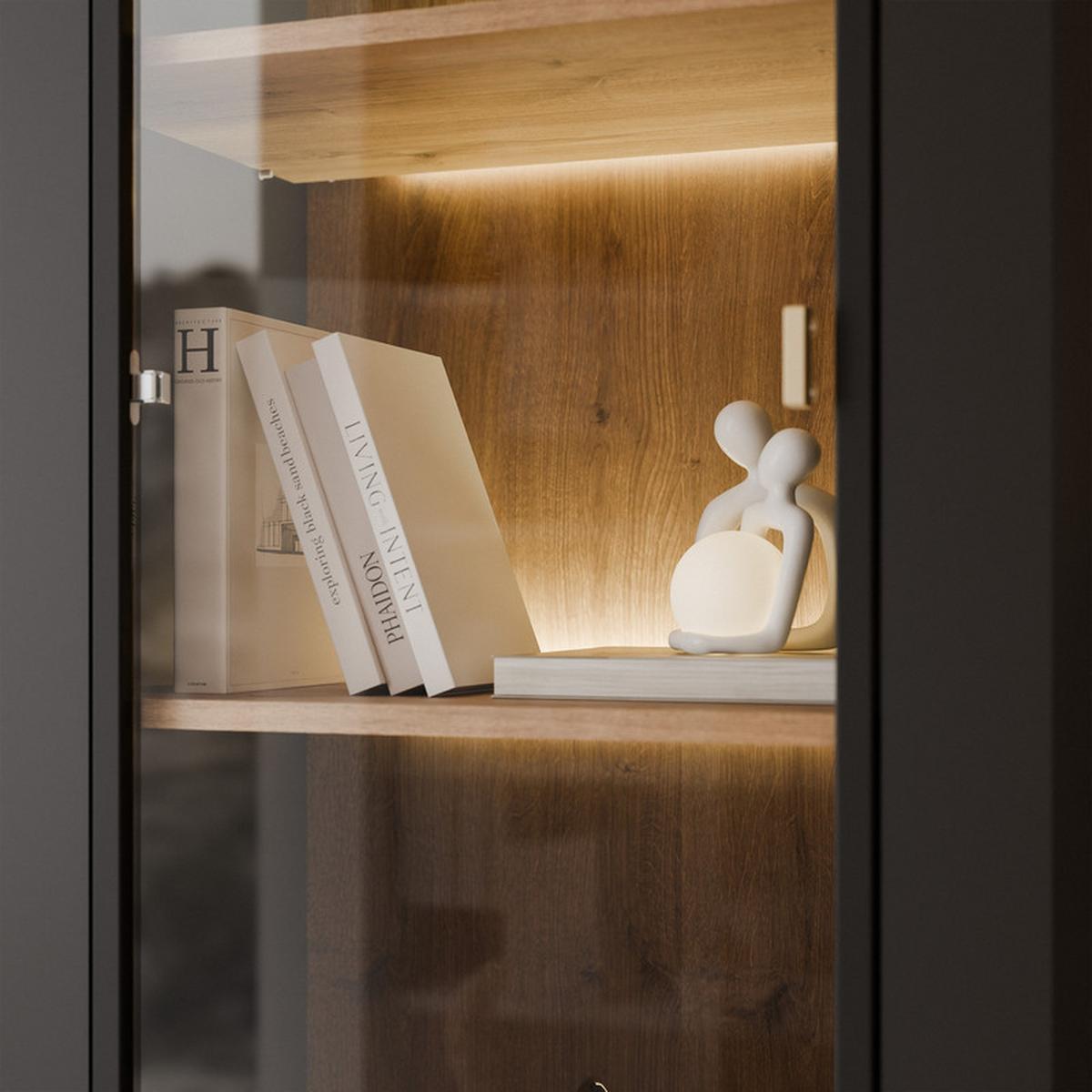 VITRINE AVENA Glastüren, 60/40/194 cm Schwarz / Eiche - Schwarz, Holzwerkstoff/Kunststoff (60/194/40cm) - Idohome