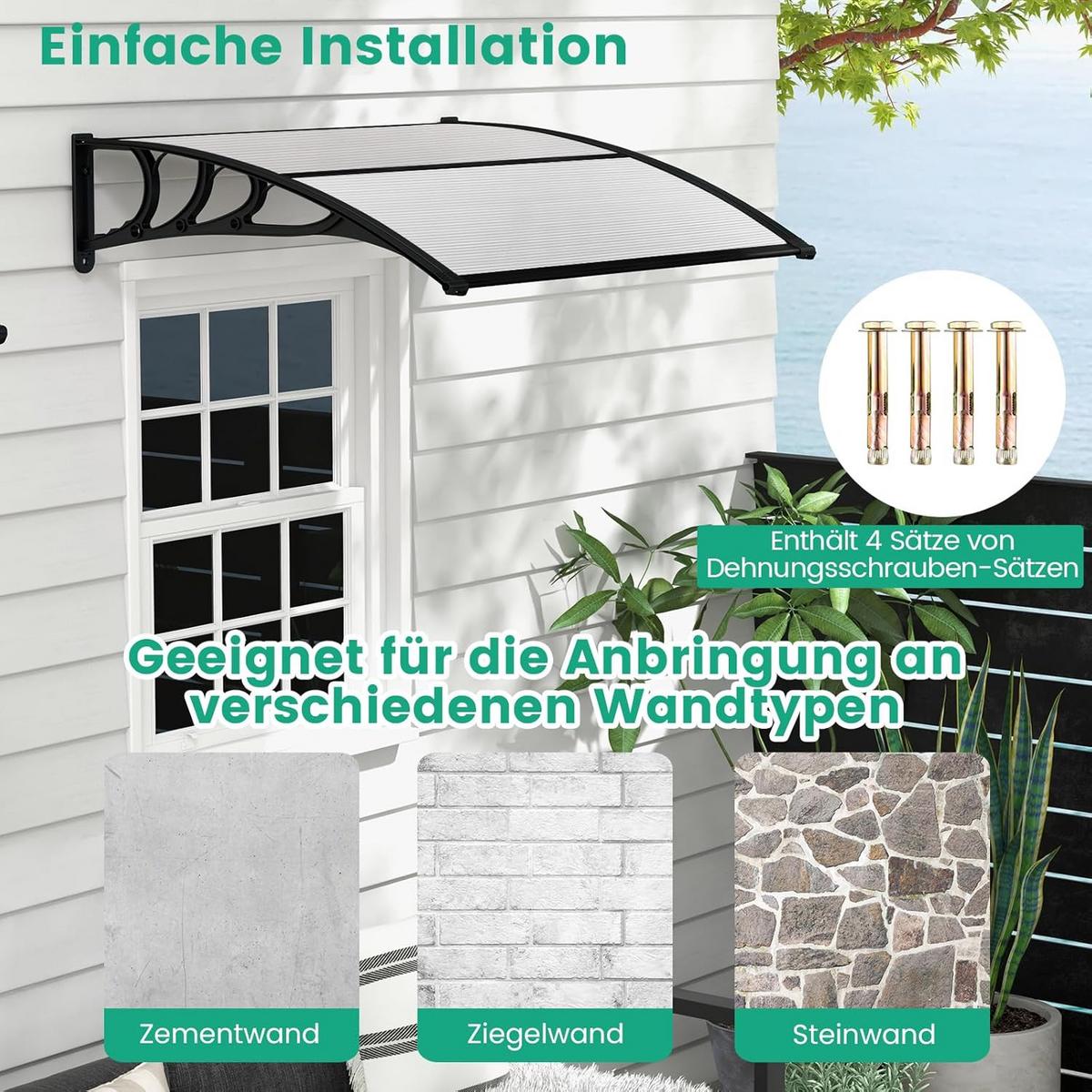 HAUSTÜRVORDACH Grau - Grau, Kunststoff (122/28/99cm) - COSTWAY