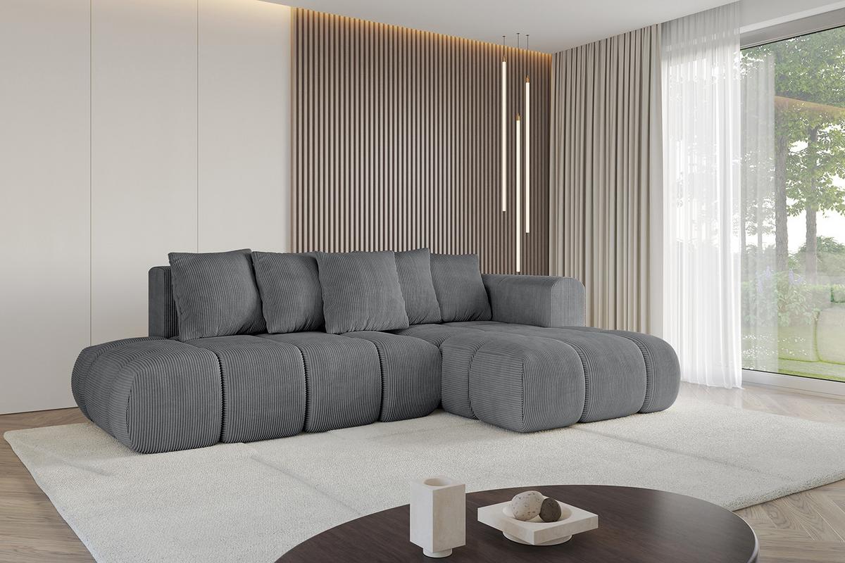 ECKSOFA Ottomane Rechts CLOUD-L-v1 280x185x90 Dunkelgrau Cord - Dunkelgrau, Holzwerkstoff/Kunststoff (185/280cm) - ALTDECOR