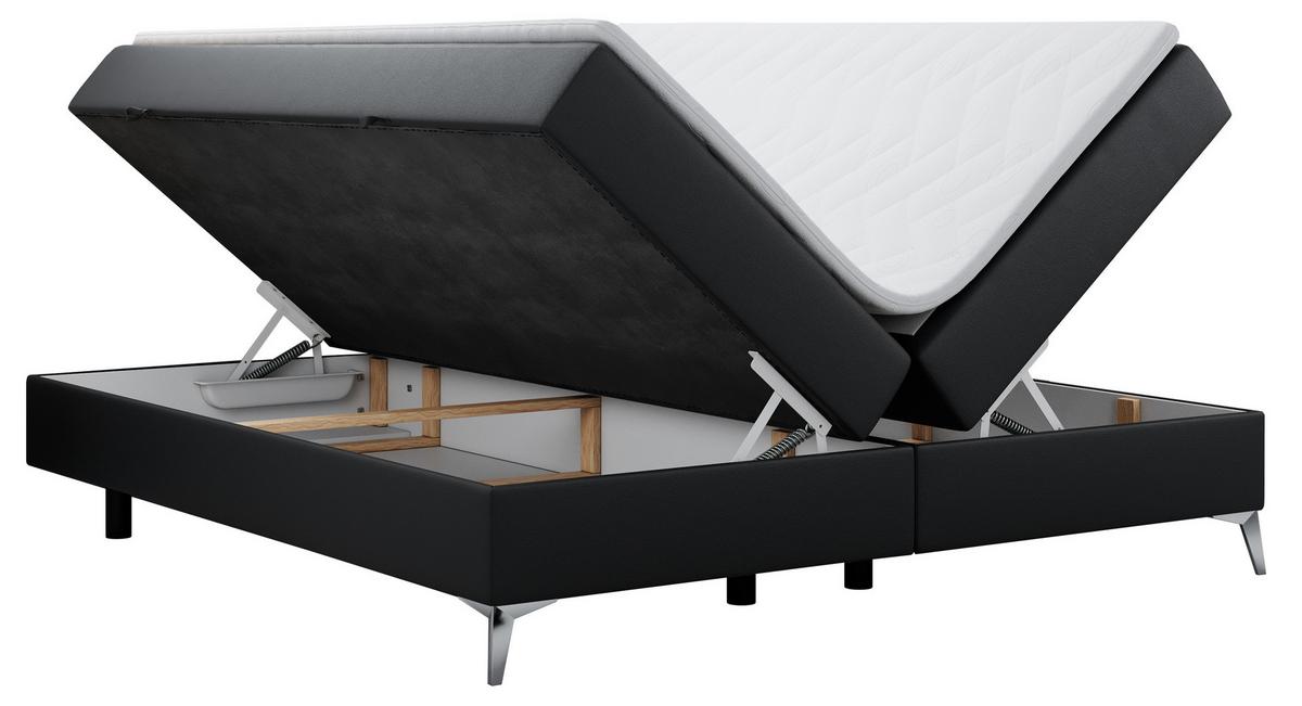 BOXBETT LESS 200/200 Schwarz Kunstleder - H3 - Schwarz, Holz/Textil (200/200cm) - MKS