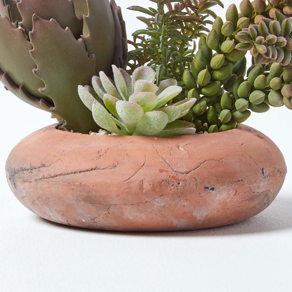 KUNSTPFLANZEN Sukkulenten-Arrangement in Deko-Schale, 15 cm - Grün, Kunststoff (14cm) - Homescapes