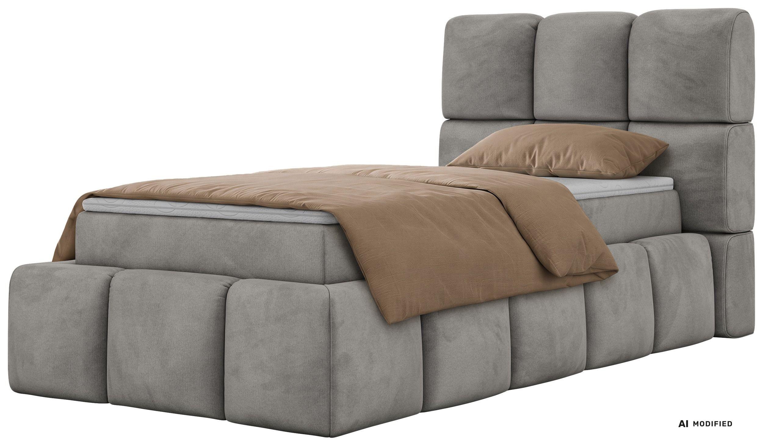 BOXBETT NIRA 90/200 - Hellgrau Velvet - Topper T25 - H4 - Hellgrau/Schwarz, Kunststoff/Textil (200/90cm) - MKS