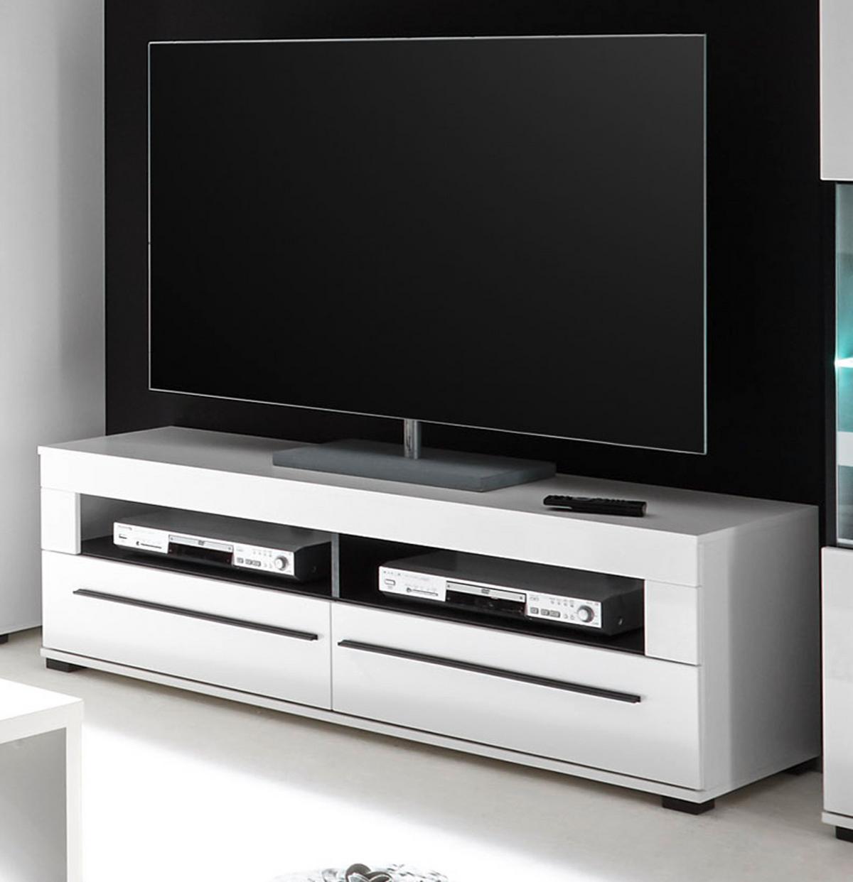 TV-LOWBOARD weiß Hochglanz, Flat-TV Unterschrank 140 x 47 cm mit Soft-Close - Weiß Hochglanz, Holzwerkstoff (140/47/42cm) - Furn.Design