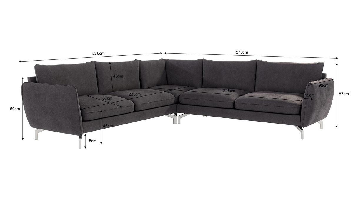 ECKSOFA Elou Graphit Microfaser - Chromfarben/Graphitfarben, Holz/Textil (276/276cm) - S-Style Möbel