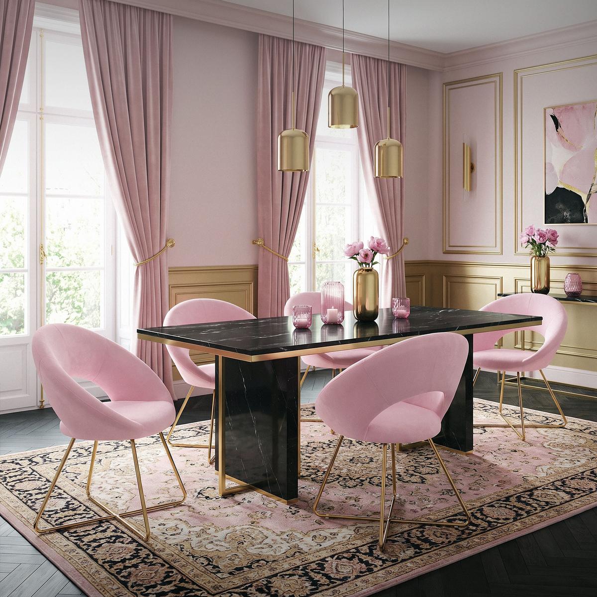 ESSZIMMERSTÜHLE 2er Set Rosa Samt - Pink/Goldfarben, Metall (53/77/64cm) - ML-DESIGN