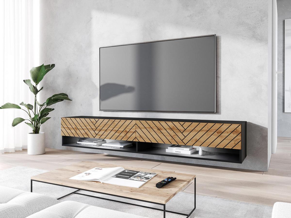 TV-LOWBOARD A180 MDF mit RGB LED Beleuchtung - Eiche Wotan/Graphitfarben, Holzwerkstoff/Kunststoff (180/30/33cm) - MIRJAN24