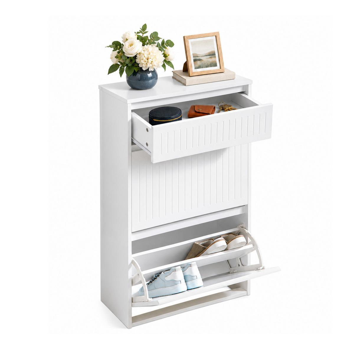 SCHUHSCHRANK mit 2 Klappen Weiß - Weiß, Holzwerkstoff (61/100/26cm) - SoBuy