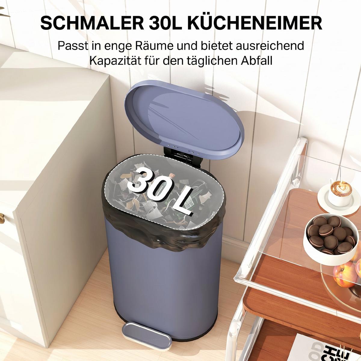MÜLLEIMER Metall Kunststoff Grau - Grau, Metall (31/61/36.5cm) - HOMCOM
