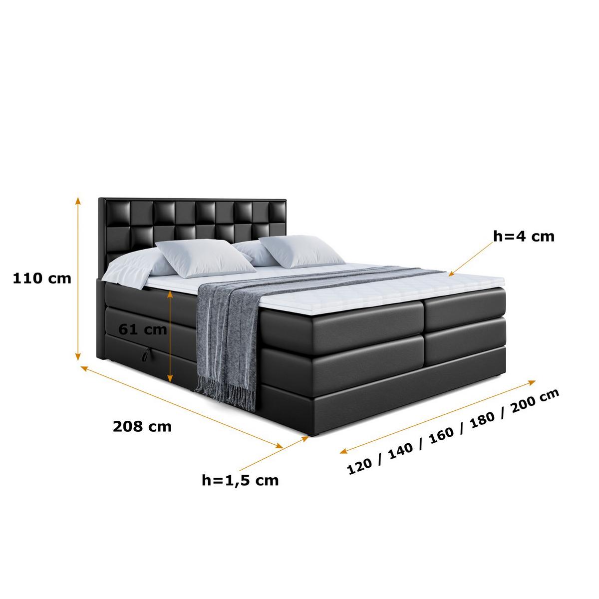 BOXSPRINGBETT ZAFIRA-BZ KING - 120 x 200 - H3/H4 - Schwarz Hochglanz - Schwarz Hochglanz, Holzwerkstoff (120/200cm) - ALTDECOR