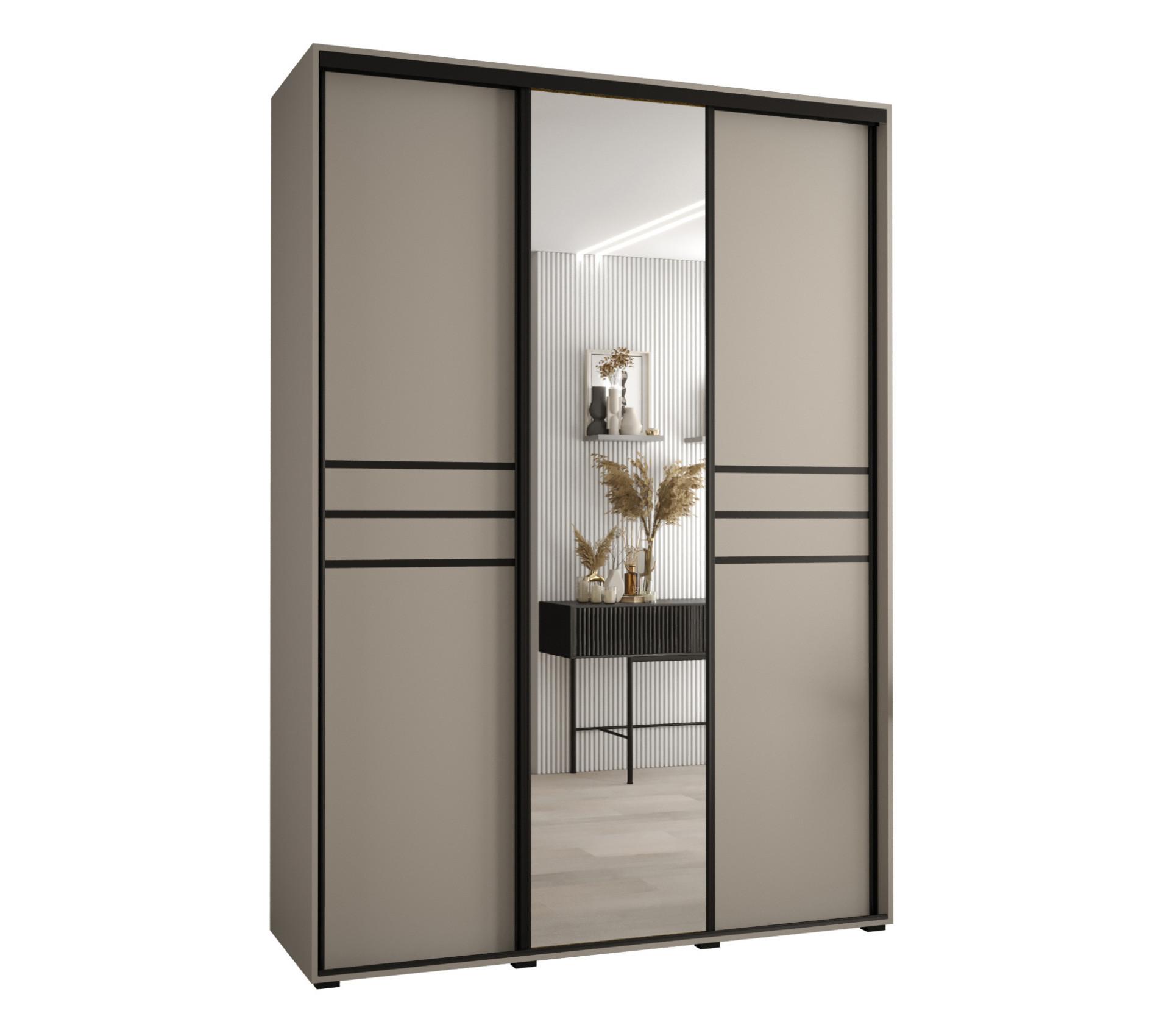 SCHWEBETÜRENSCHRANK 235,2/180/45 3-türig - Kaschmir/Schwarz, Holz/Metall (180/235.2/45cm) - MÖBEL KRYSPOL