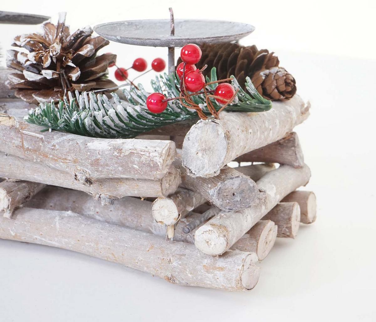 ADVENTSKRANZ LÄNGLICH HOLZ KERZEN WEIß Weiß - Weiß, Holz (11cm) - MCW