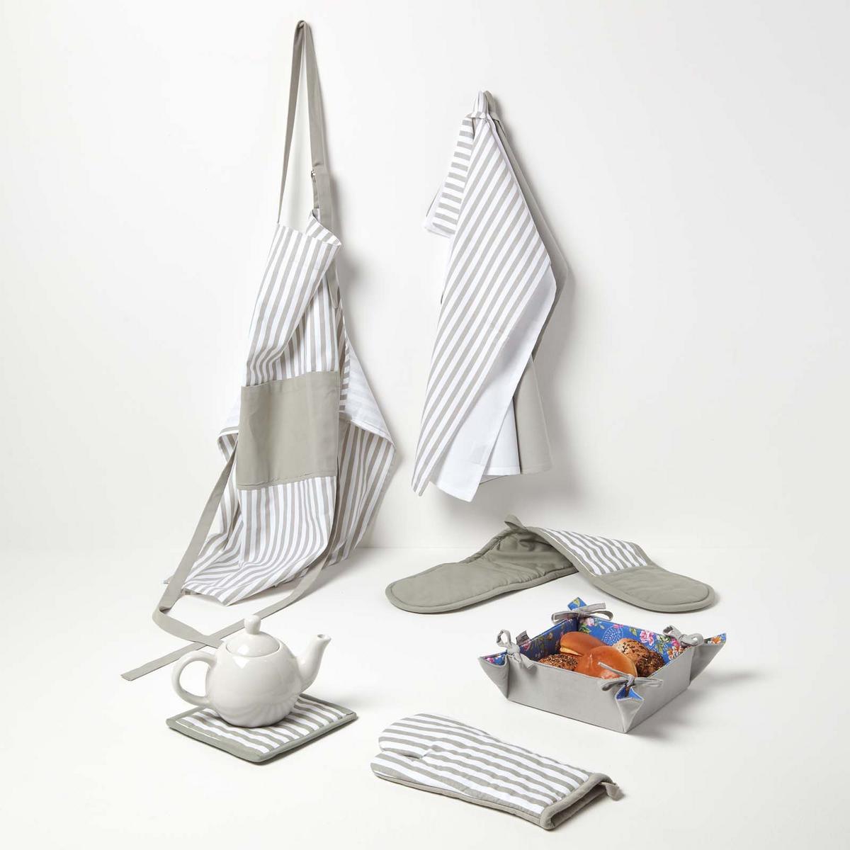 GESCHIRRTÜCHER 3er-Set grau-weiß, 100% Baumwolle - Grau, Textil (50/70cm) - Homescapes