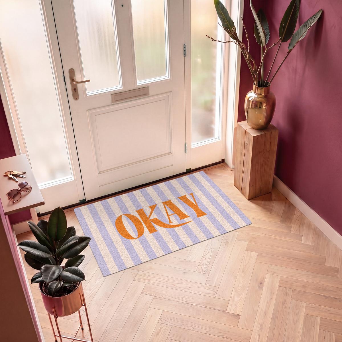 FUSSMATTE Lila – Orange – Streifen – Okay 120x80 cm - Flieder, Kunststoff (120/0.4cm) - MuchoWow