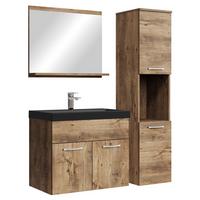 BADMÖBEL-SET Montreal 4 Teile Braun Eiche - Schwarze Waschbecken - 60 x 35 x 51 cm - Eichefarben/Schwarz, Holz (60/51/35cm) - Badplaats