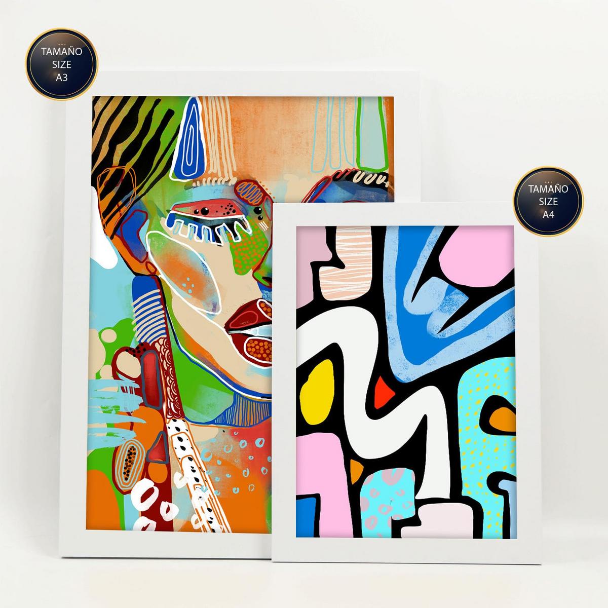 POSTER Set Mit 6 Lady Mazarelli In Weibliche Zusammenfassung Ästhetische Dekorative Gemälde Für Ihr Wohnzimmer Zuhause A3 & A4 Weißer Rahmen - Weiß, Papier (29/3cm) - Nacnic